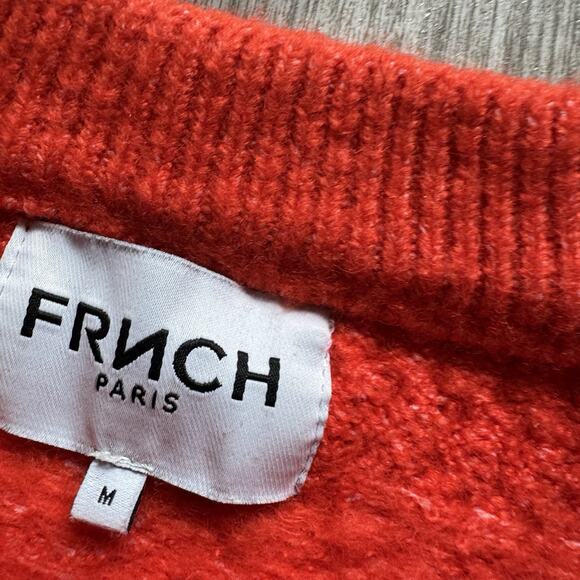 FRNCH PARIS Knit Sweater Womens M Orange Short Boxy Fit Cozy Typewriter - Picture 2 of 8